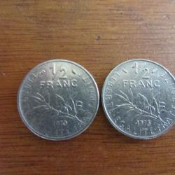 2 Pièces 1/2 Franc semeuse O. Roty 1970-1975