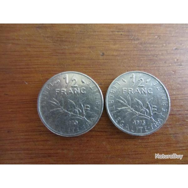 2 Pices 1/2 Franc semeuse O. Roty 1970-1975