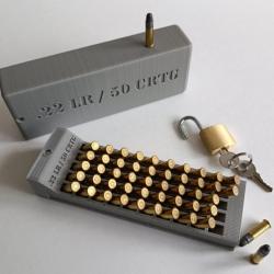 Boite à Munitions d'une capacité de 50 Cartouches de Calibre 22 Lr, compris Cadenas et 2 clefs.