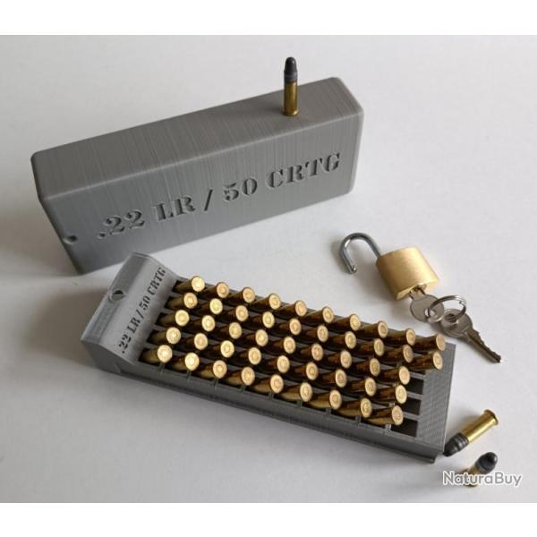 Boite  Munitions d'une capacit de 50 Cartouches de Calibre 22 Lr, compris Cadenas et 2 clefs.