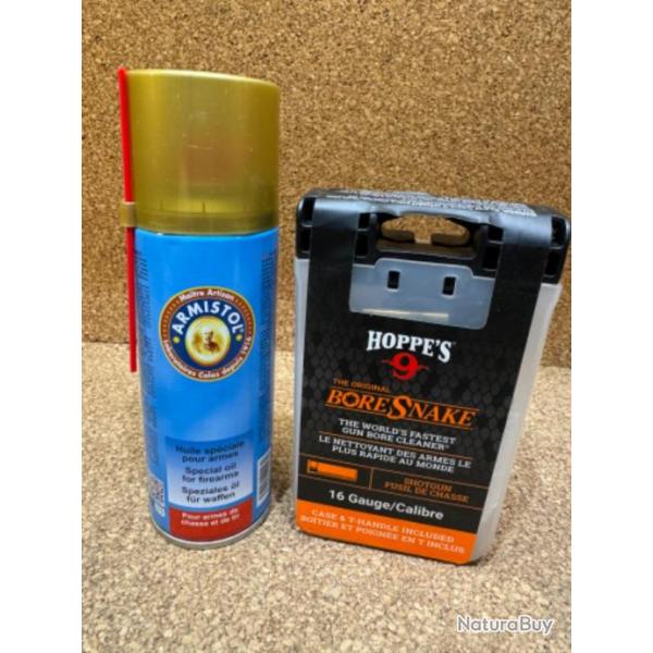 PACK NETTOYAGE CORDON BORESNAKE POUR FUSIL Cal 16 + AEROSOL HUILE - ARMISTOL