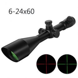 Lunette de Visée 6-24x60 AO Hunting Optics Scope, Illuminated Red and Green Mildot Riflescope