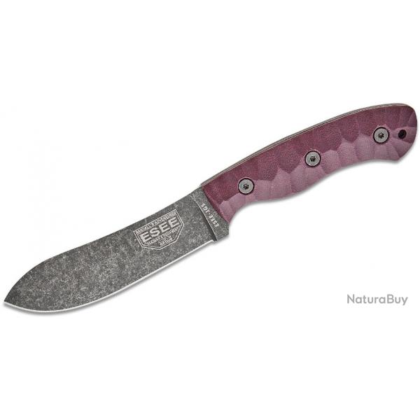 Couteau ESEE JG5-LM Camp-Lore Burgundy Lame Acier Carbone 1095 Manche Micarta Etui Cuir USA ESJG5LM