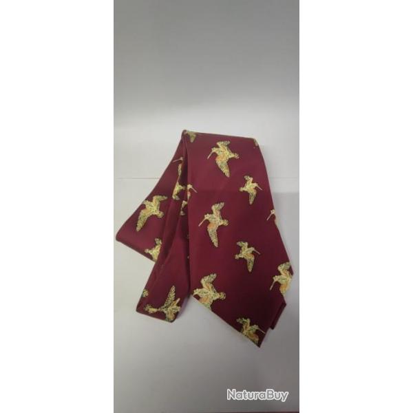 CRAVATE BORDEAUX MOTIF BECASSE 100% SOIE