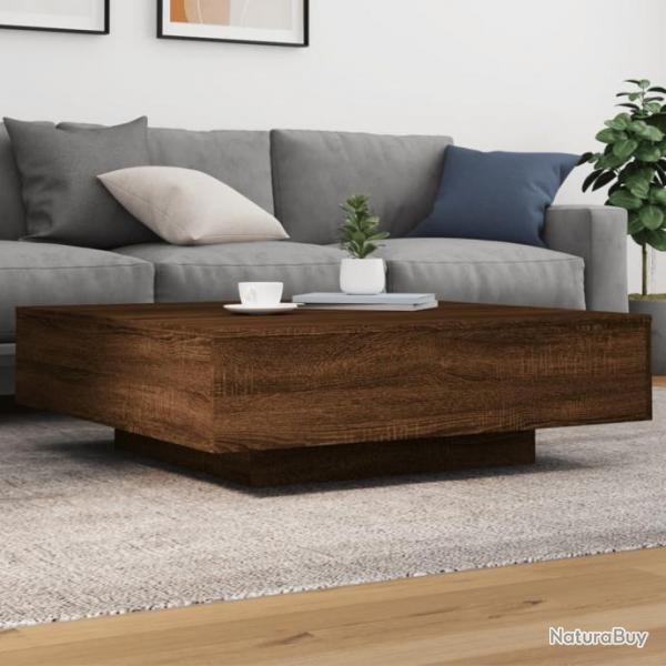 Table basse avec lumires LED chne marron 100x100x31 cm