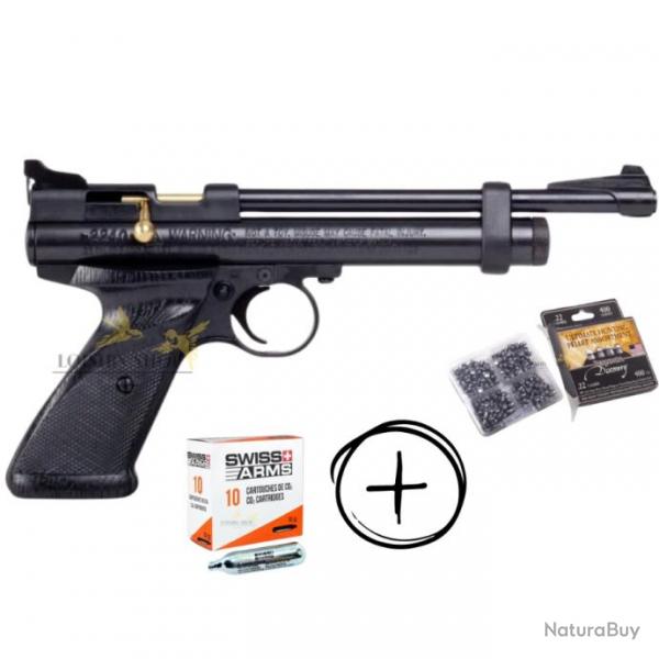 Pack pistolet  plombs 9,5 joules CO2 cal.5,5mm + 10 cartouches de CO2 et 400 plombs - Crosman