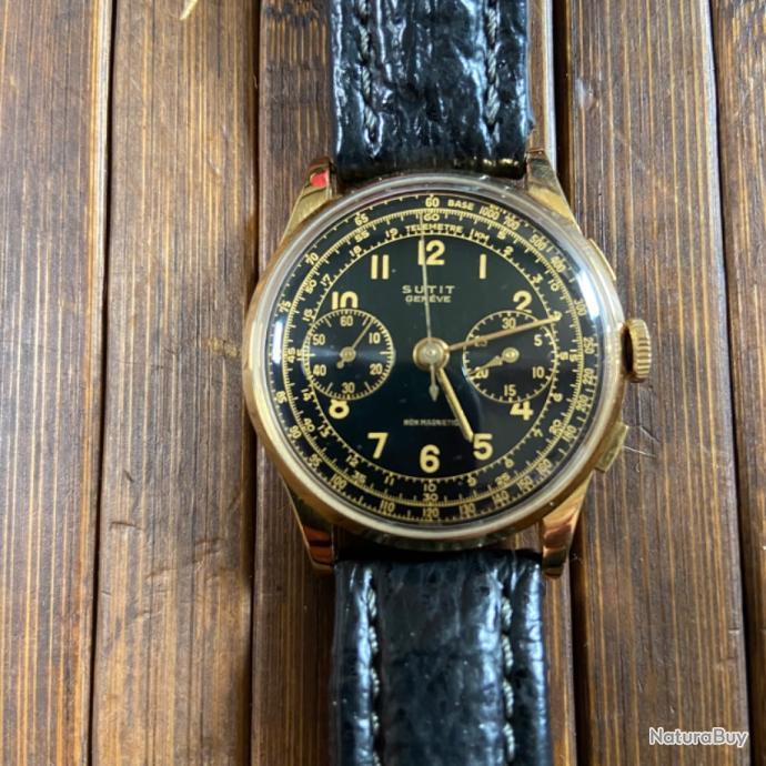 TRÈS BELLE MONTRE VINTAGE SUTIT TITUS GENEVE CHRONOGRAPHE OR 18 k
