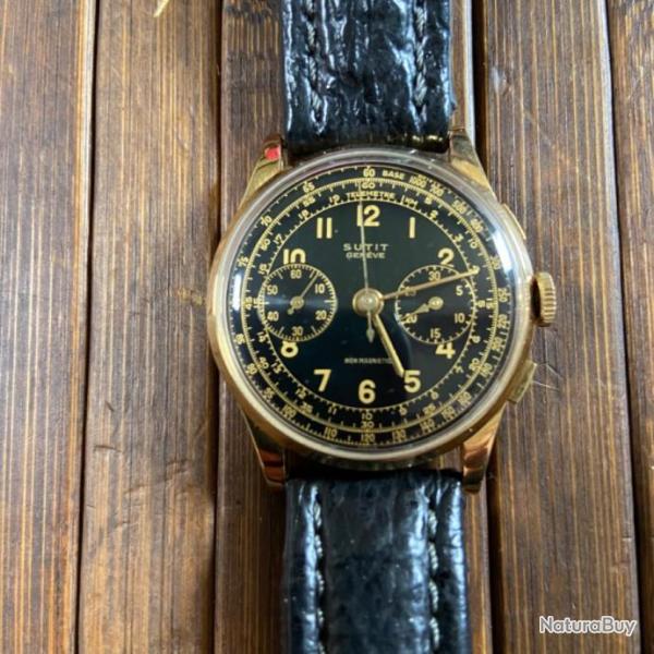 TRS BELLE MONTRE VINTAGE SUTIT TITUS GENEVE CHRONOGRAPHE OR 18 k 1950