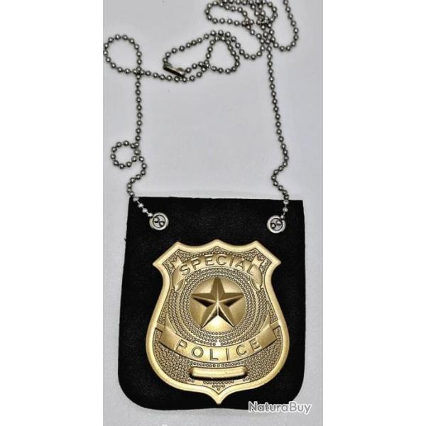 REDUCTION! PLAQUE TOUR DE COU SPECIAL POLICE OR! AVEC CHAINE COULEUR GOLD NEUF.