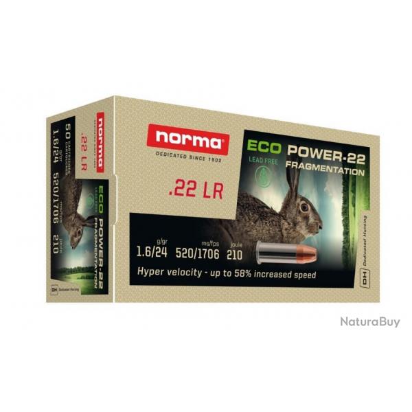 Wahoo - Balles munitions NORMA cal.22lr eco power-22 fragmentation sans plomb par 50