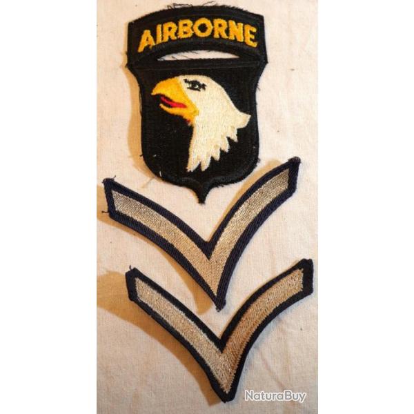 US ARMY - USA - Insignes tissus Patch US AIRBORNE 101th + grade private  WWII ref SCN24AIR001