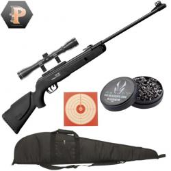 Pack Carabine Gamo 19.9J Big cat cal. 4,5 mm + 500 Plomb + lunette + cibles + fourreau