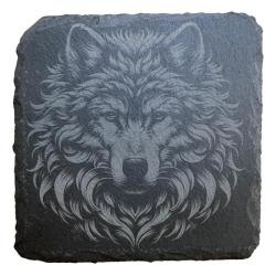 Dessous de verre carré x4 en ardoise de 10 cm tête de loup