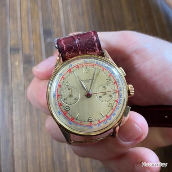 MONTRE VINTAGE CHRONOGRAPHE SUISSE OR 750 18KT