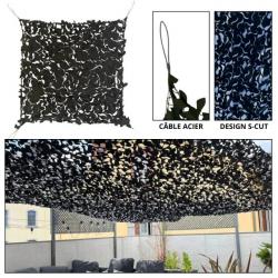 Filet de Camouflage Noir - Renforcé Câble Acier- CamoShadow® 4 x 5 m