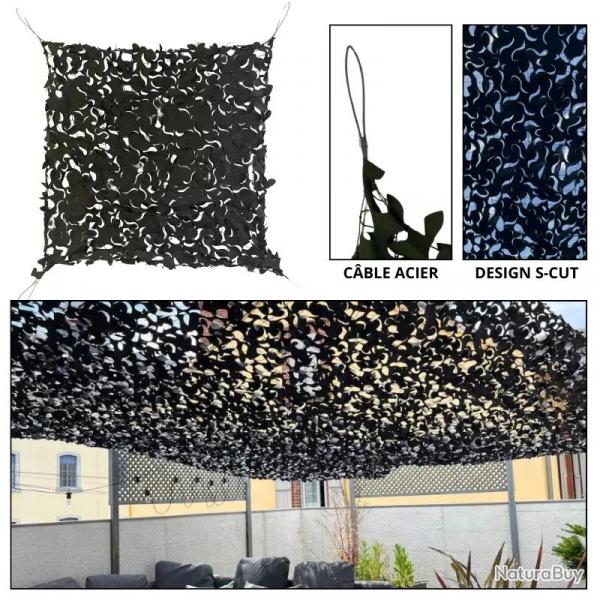 Filet de Camouflage Noir Renforc Cble Acier- CamoShadow 3 x 6 m
