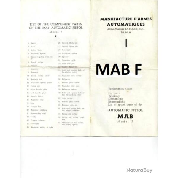 4 pages sur le pistolet MAB F calibre 22lr (dmontage et clat) - VENDU PAR JEPERCUTE (m2043)