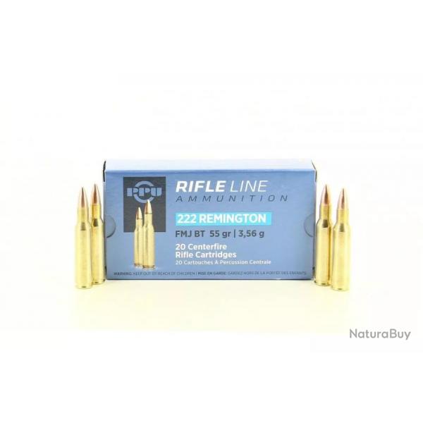 CARTOUCHES PARTIZAN 222 REMINGTON FMJ BT 55 GR- 3.56 G 1 boite ( 20 munitions)