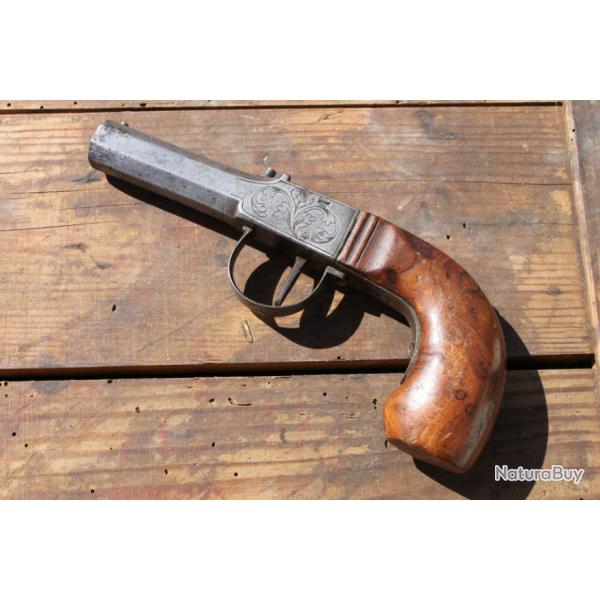 Ancien pistolet  coffre  percussion DAMAS TUE Collection Arme  Feu Ancienne Poudre Noire