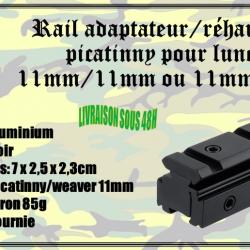 Rail adaptateur / réhausseur picatinny de lunette 11mm/11mm ou 11mm/22mm