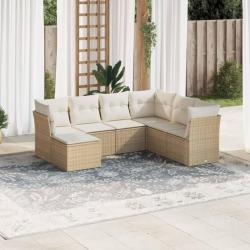 Salon de jardin avec coussins 7 pcs beige résine tressée