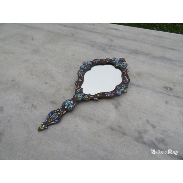 VINTAGE - Ancien Miroir  Main en Bronze en maux Cloisonn, maills - FRANCE (XIX)