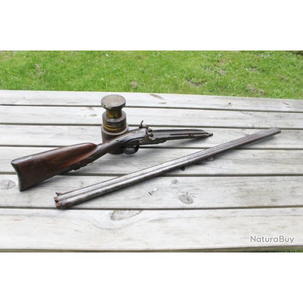 Ancien joli fusil  percussion canons juxtaposs chargement par la bouche Chasseur Collectionneur