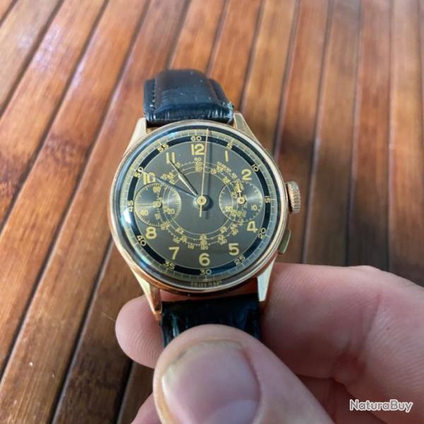 BELLE MONTRE CHRONOGRAPHE SUISSE MADE VINTAGE EN OR 1940-50  COLLECTOR