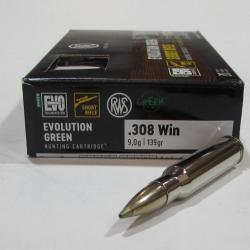 boite 20 cartouches cal 308 Winchester RWS SHORT RIFLE EVO GREEN 139 grains