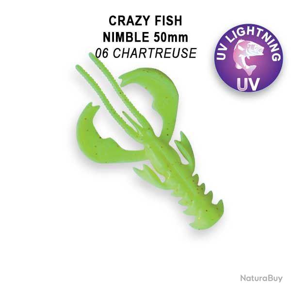 LEURRE SOUPLE Crature FLOTTANTE CRAZY FISH NIMBLE 2" unit #6 CHARTREUSE