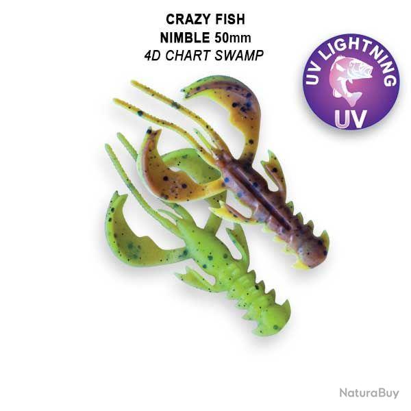 LEURRE SOUPLE Crature FLOTTANTE CRAZY FISH NIMBLE 2" unit #4D CHART SWAMP