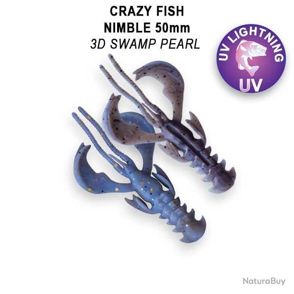 LEURRE SOUPLE Crature FLOTTANTE CRAZY FISH NIMBLE 2" unit #3D PEARL SWAMP