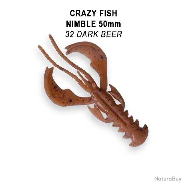 LEURRE SOUPLE Crature FLOTTANTE CRAZY FISH NIMBLE 2" unit #32 DARK BEER