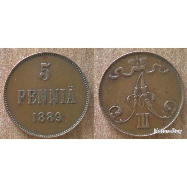 Finlande 5 Pennia 1889 Piece Europe Penny Finland