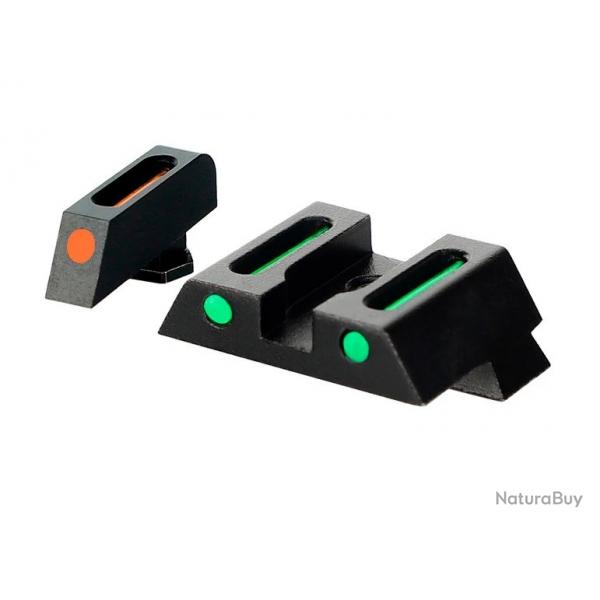 Hausse et guidon en fibre optique pour glock (hausse vert et guidon rouge)