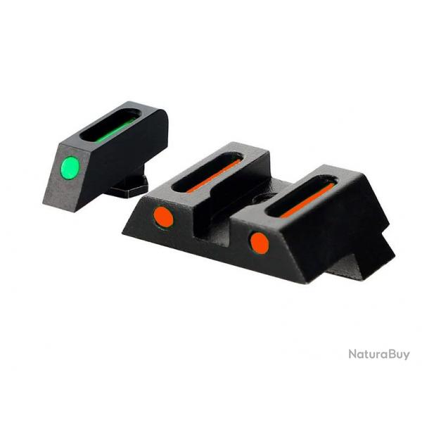 Hausse et guidon en fibre optique pour glock (hausse rouge et guidon vert)