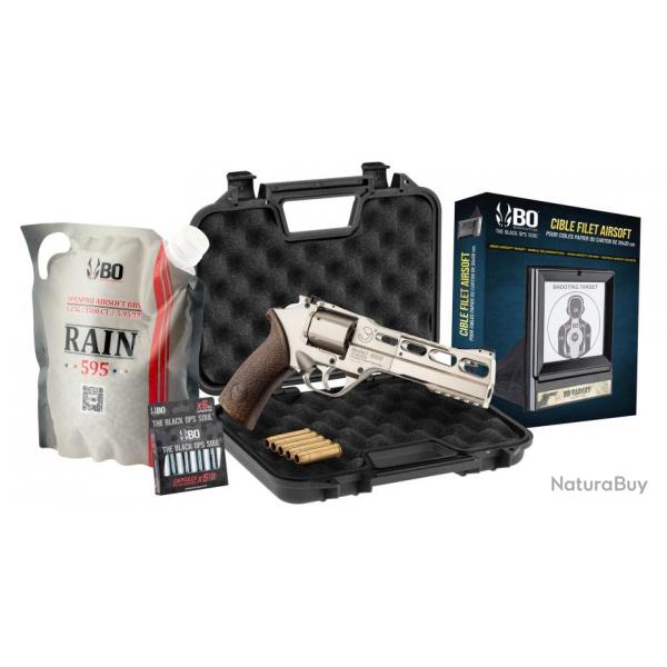 Pack Airsoft revolver CO2 CHIAPPA RHINO 60DS + Co2 + billes + cible + mallette PACK RHINO 60DS SILVE