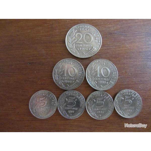 Lot 7 pices centimes de franc 1976-1998