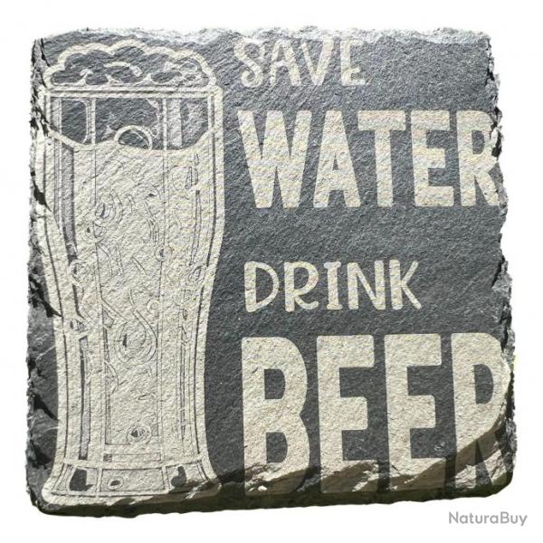 Dessous de verre carr en ardoise de 10 cm save water