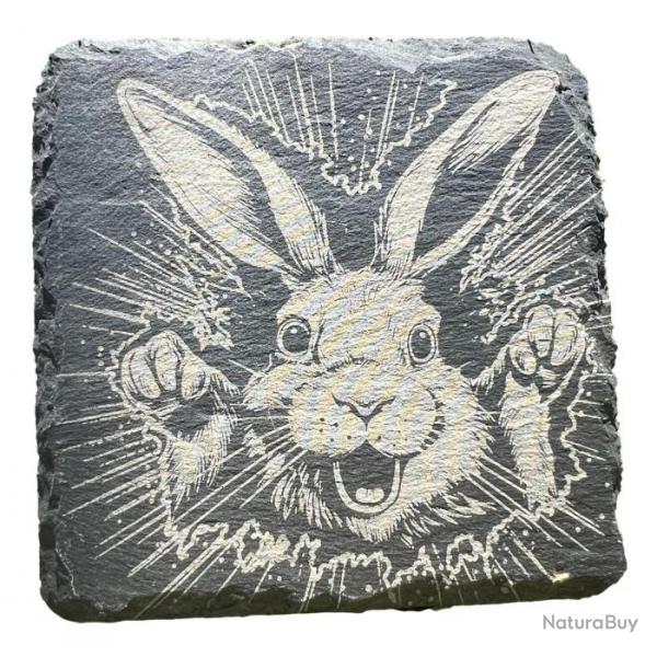 Dessous de verre carr x4 en ardoise de 10 cm tte de lapin