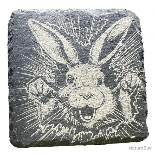 Dessous de verre carr X6 en ardoise de 10 cm tte de lapin