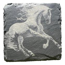 Dessous de verre carré x4 en ardoise de 10 cm cheval