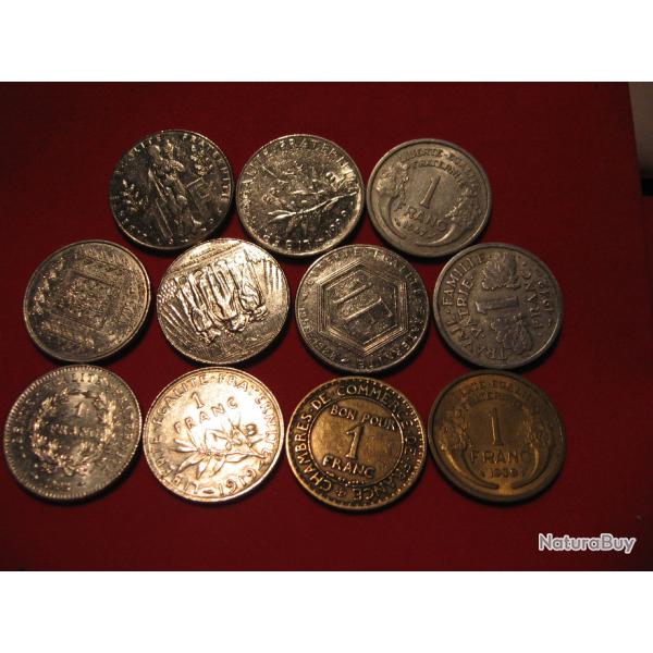 france  11 pieces de 1 franc differentes "republique franaise"