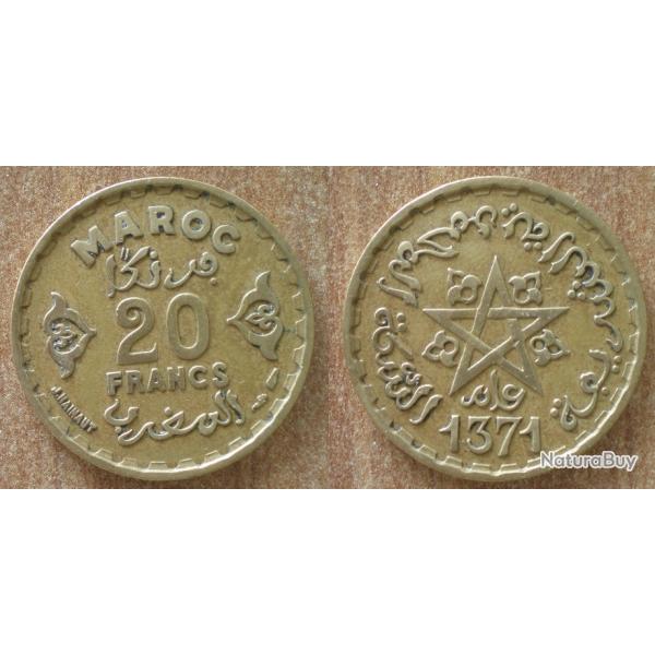 Maroc 20 Francs 1371 1952 Afrique Morocco Africa Embleme