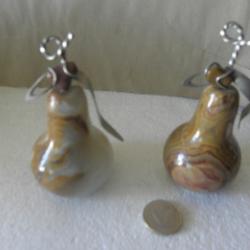 PAIRE FIGURINE VINTAGE EN PIERRE AGATE MARBRE POIRE FRUIT DÉCORATION POIDS PAPIER
