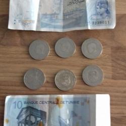 2 billets et 6 pièces dinars tunisie