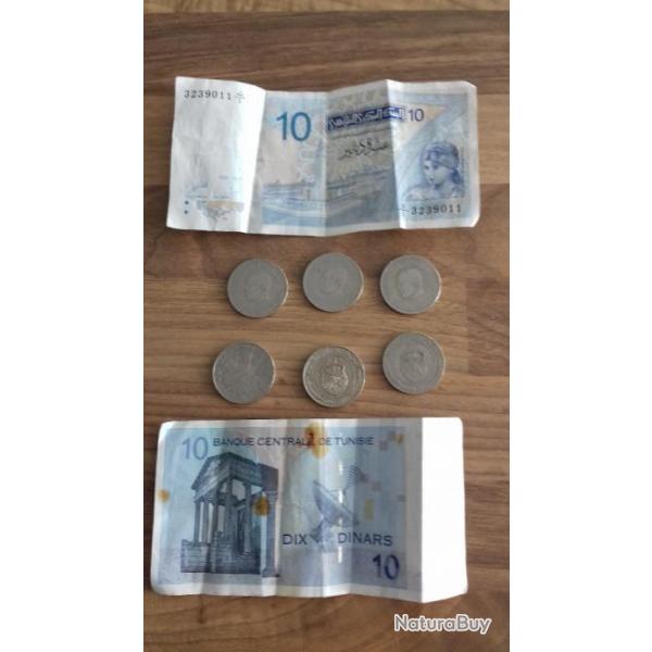 2 billets et 6 pices dinars tunisie