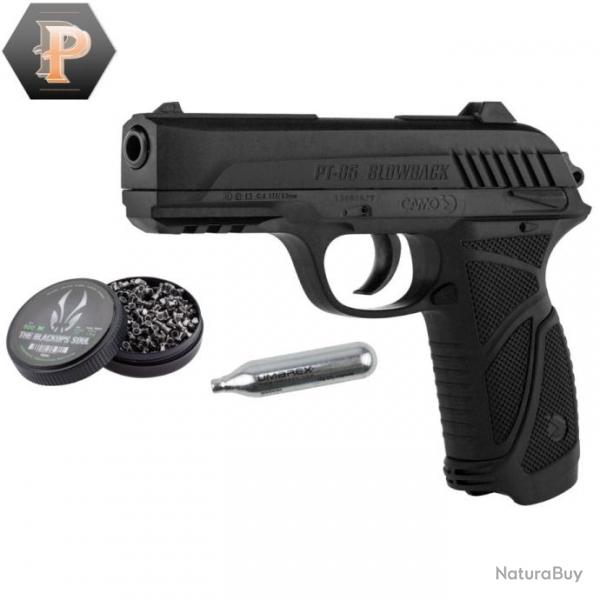 Pistolet Gamo PT-85 Blowback - 4,5 mm - CO2. Noir + plombs + capsules