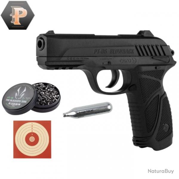 Pistolet Gamo PT-85 Blowback - 4,5 mm - CO2. Noir + plombs + capsules + cibles