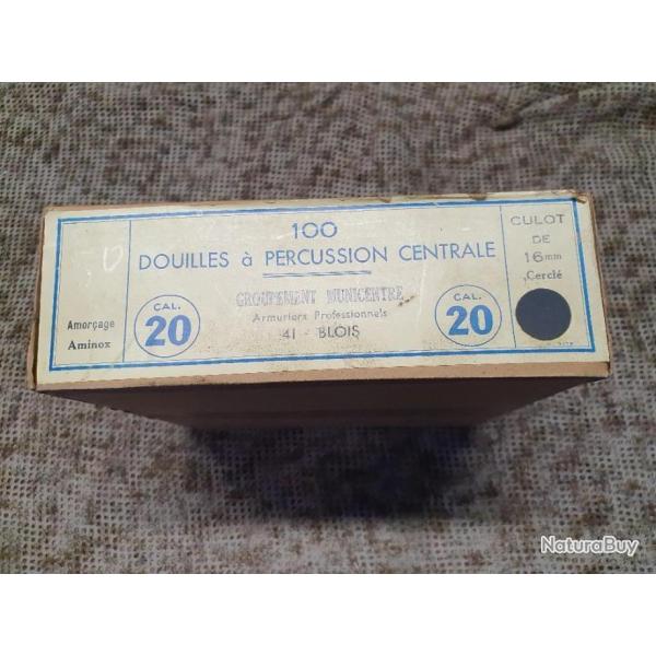 boite de 52 douilles carton MUNICENTRE de calibre 20/65 culot de 16 mm fabrication GEVELOT